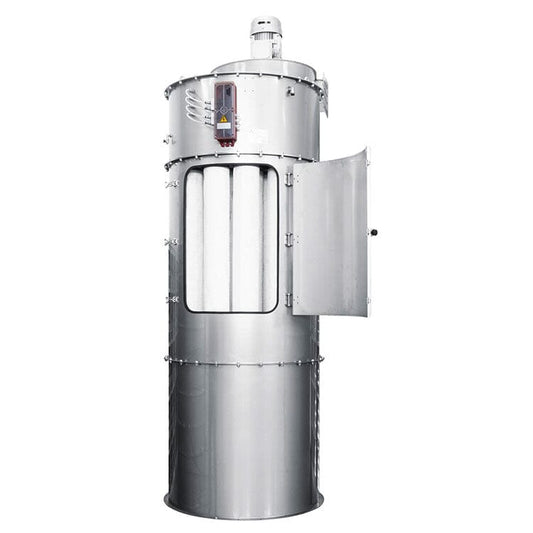 Fan assisted silo filter with integrated aspiration for dust control in UK & Ireland industries.